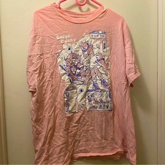 Hot Topic Tops - Vaporwave Hot Topic Shiba Inu Graphic T-shirt XL Pastel Pink Art
